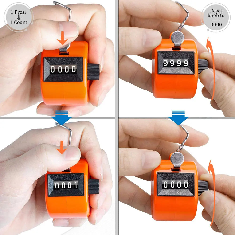 4 Digit Counters Hand Finger Display Manual Counting Tally Clicker Timer Soccer Golf Counter Plastic Shell