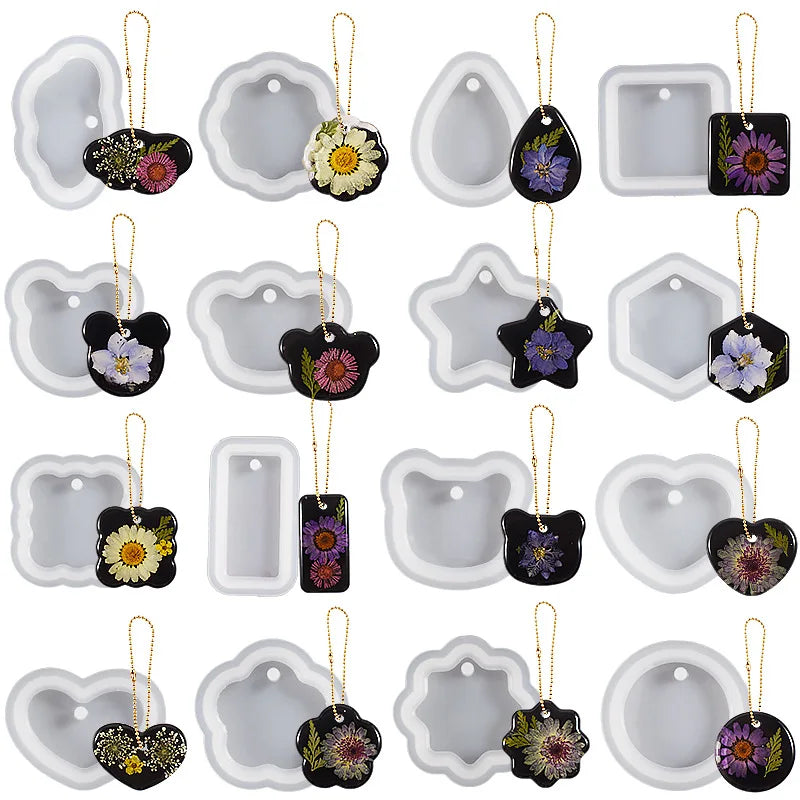 16PCS Silicone Jewelry Molds Kit with Holes DIY Heart UV Epoxy Resin Mold Necklace Keychain Pendants Earrings Making Mould Se