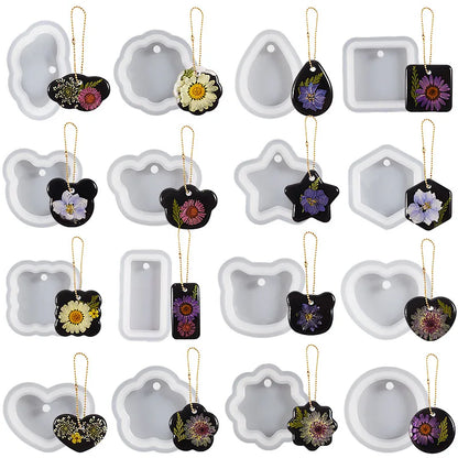 16PCS Silicone Jewelry Molds Kit with Holes DIY Heart UV Epoxy Resin Mold Necklace Keychain Pendants Earrings Making Mould Se