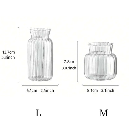 Transparent Glass Vases Hydroponic Plants Flower Arrangement Bottle Mini Retro Striped Vase Home Room Dinner Table Decor ﻿