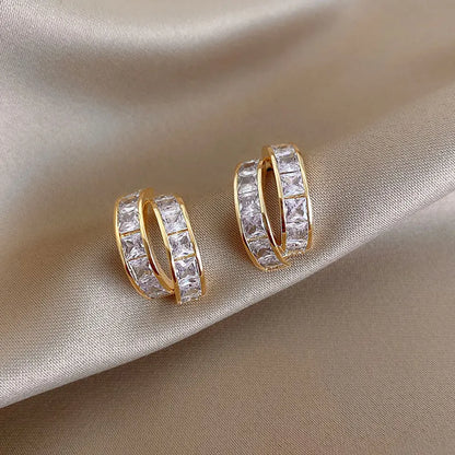 Vintage CC Design Stud Earrings for Women Korean Fashion X Cross Zircon Earring Engagement Jewelry Gifts