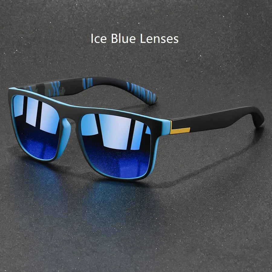 Fashion Vintage Square Sunglasses Men Women Fishing Driving Man Designer Sun Glasses Anti-Glare Retro Eyewear - Ice Blue Lens