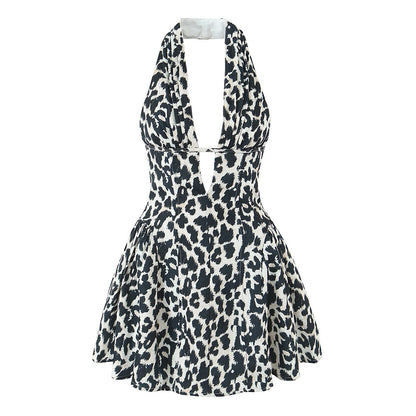 YENKYE French Style Retro Polka Dot Deep V Halter Dress Women Sexy Backless A-line Slim Sweet Elegant Mini Dresses Summer Rob