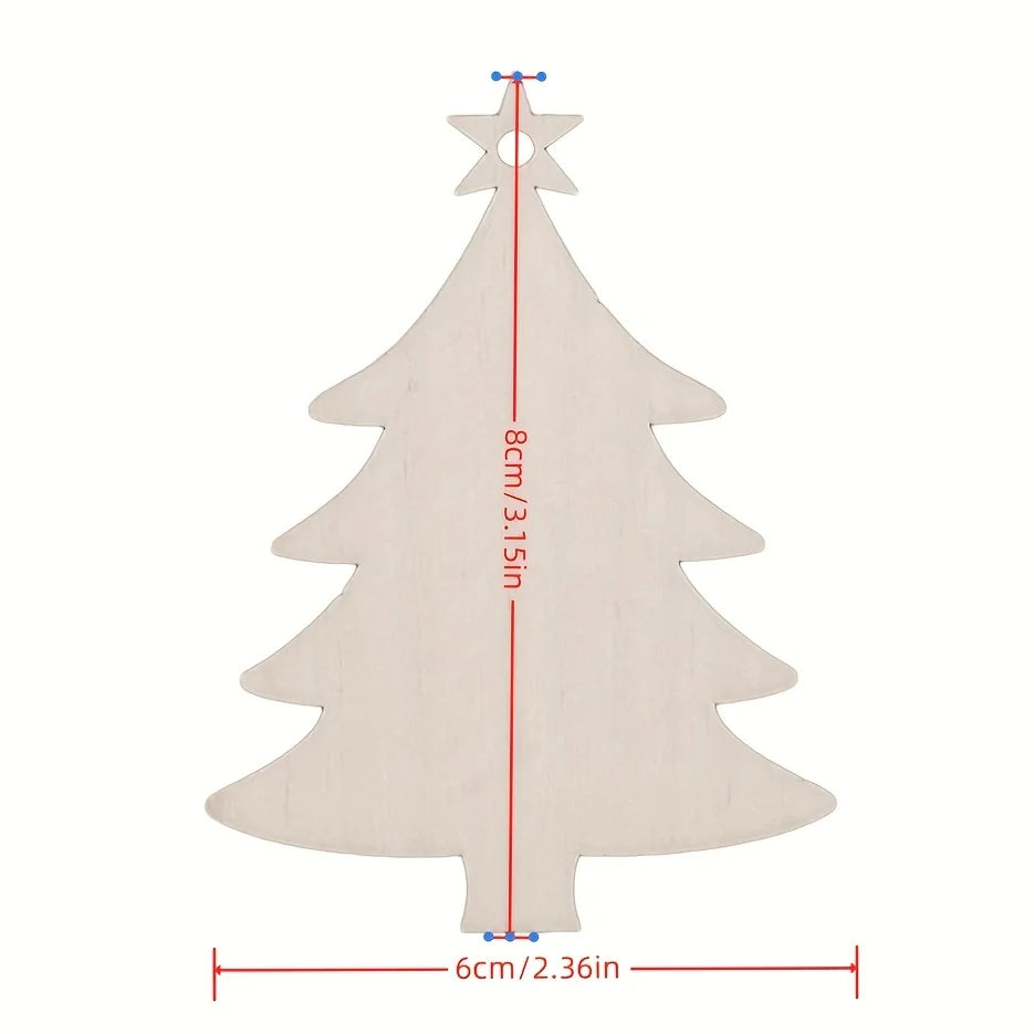 10Pcs Christmas Tree Shape Wooden Crafts Hanging Ornaments Unfinished Christmas Tree Pendant Decoration Wood Slices for Craft