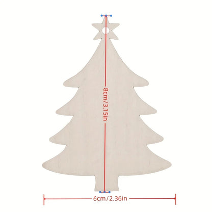 10Pcs Christmas Tree Shape Wooden Crafts Hanging Ornaments Unfinished Christmas Tree Pendant Decoration Wood Slices for Craft