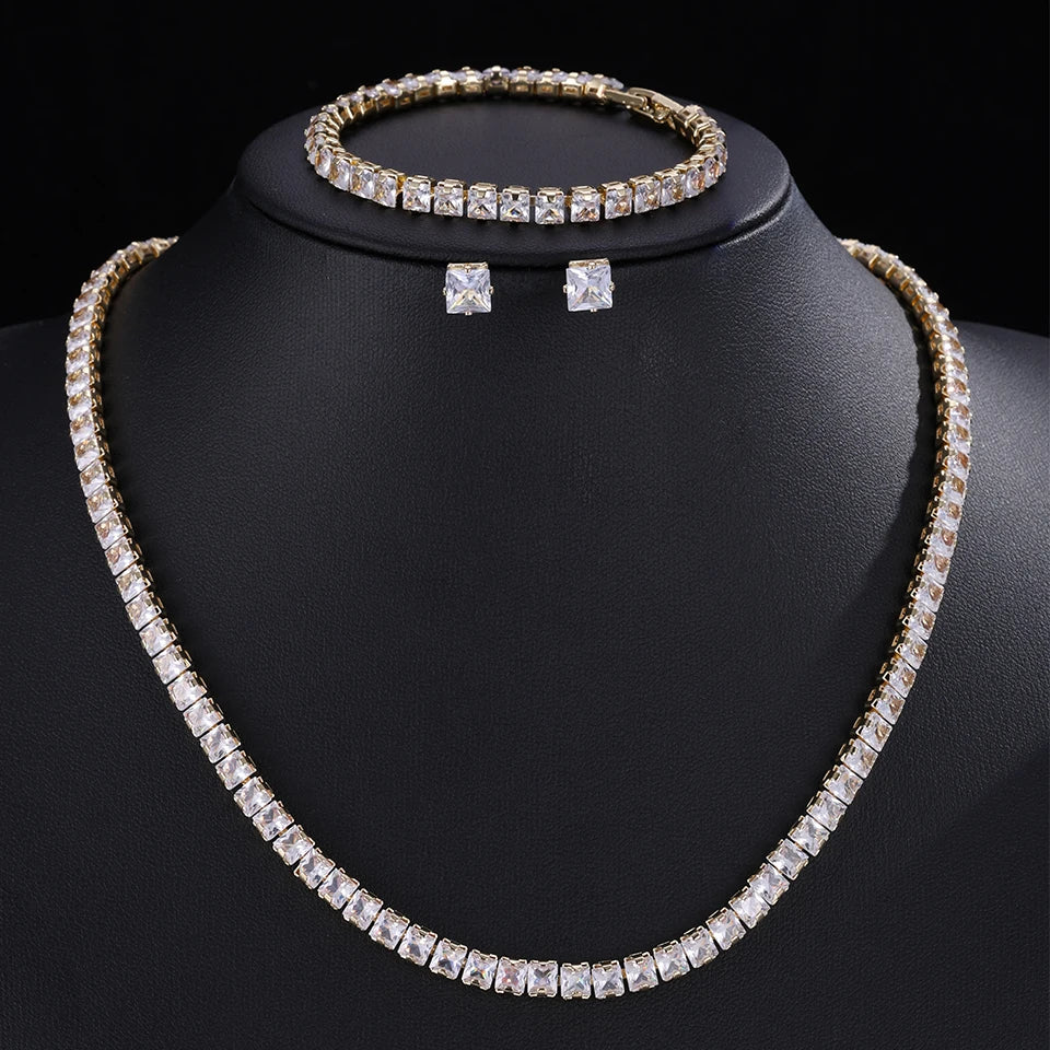 ZAKOL Gorgeous Buling AAA Clear Round Cubic Zirconia Wedding Bridal Necklace Earrings Party Jewelry Set for Women - Gold Colo