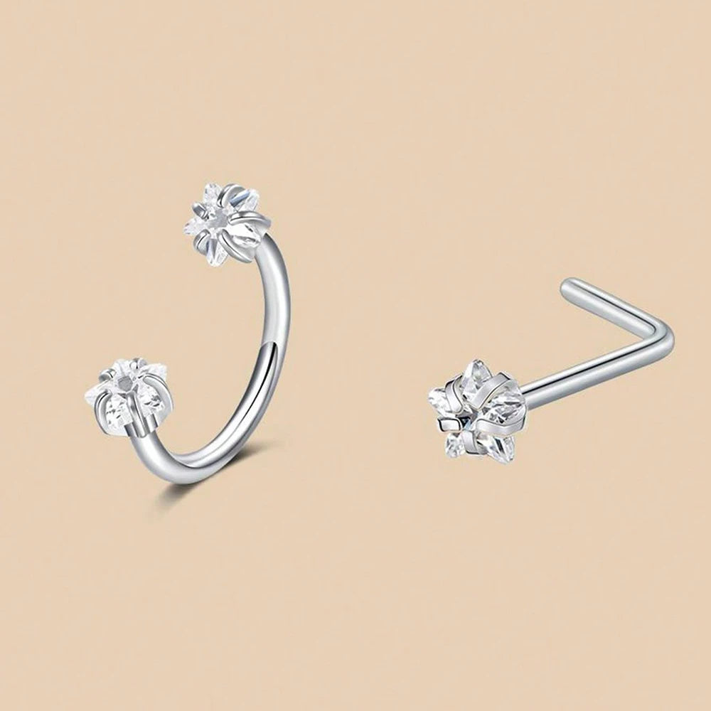 6/2pcs Horseshoe Nose Rings With L-Shape Nose Stud, Stainless Steel Rianbow CZ Nose Ring,, Lip Eyebrow Helix Ear Piercing - 2