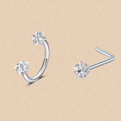 6/2pcs Horseshoe Nose Rings With L-Shape Nose Stud, Stainless Steel Rianbow CZ Nose Ring,, Lip Eyebrow Helix Ear Piercing - 2