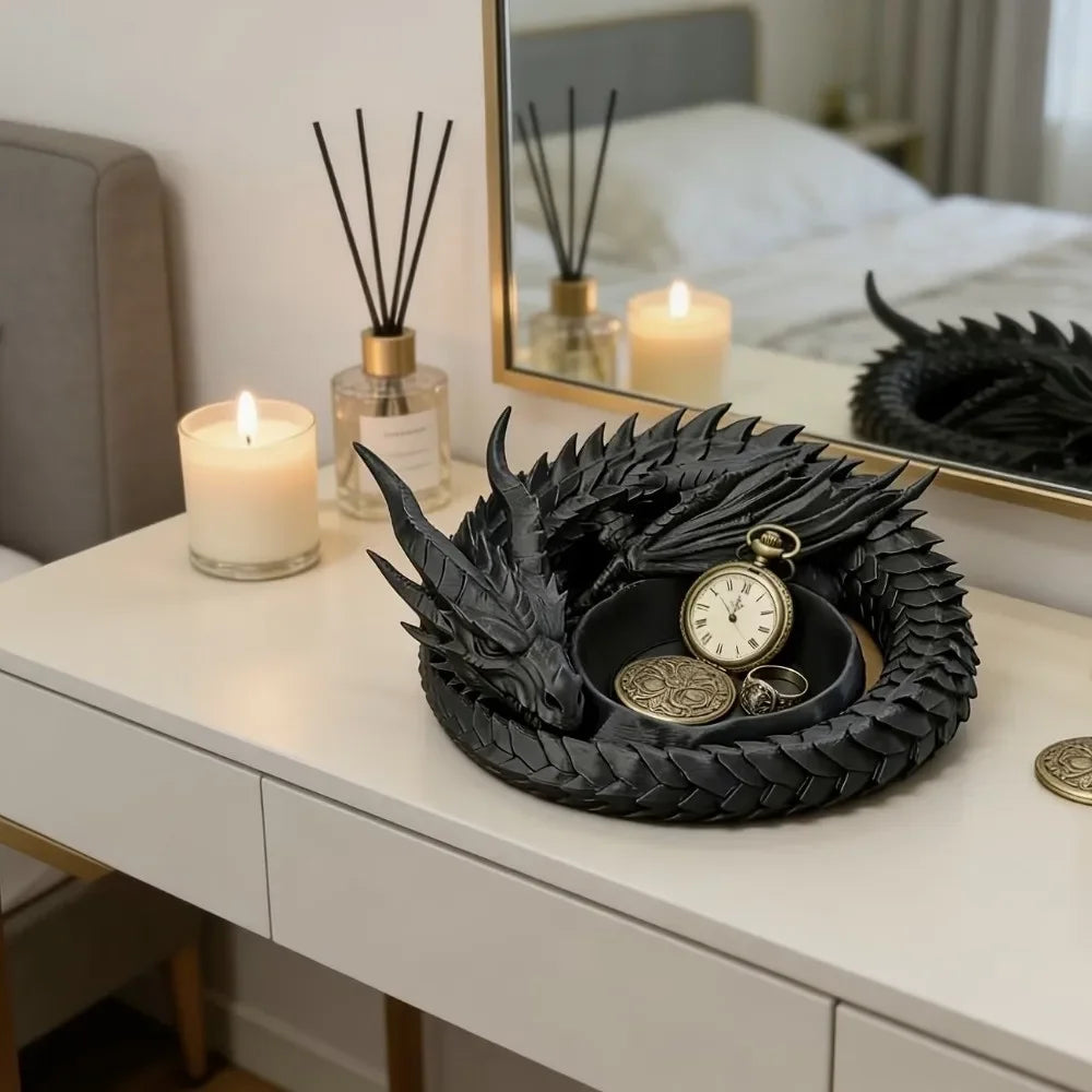 Creative Gothic 3D Printing Dragon Tray Decorative Plastic Ring Display Plate Dark Style Desktop Organizer Entryway Decor