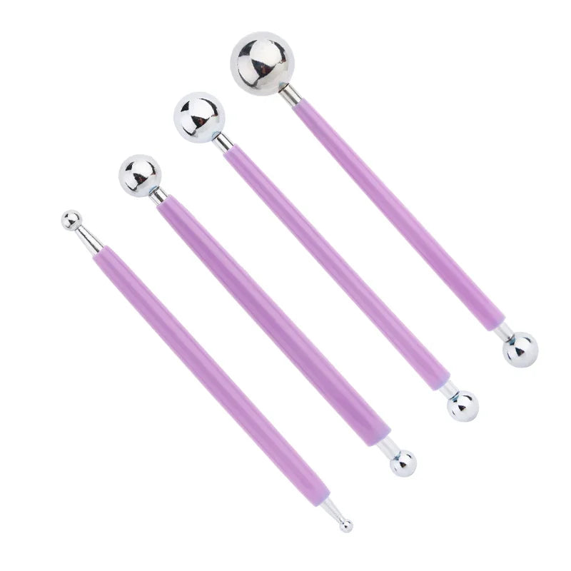 For Embossing Pattern 4 Pcs Point Drill Creasing Pen With DIY Ball Styluses Tools Spiral Double Head Clay Sculpting Tools - p