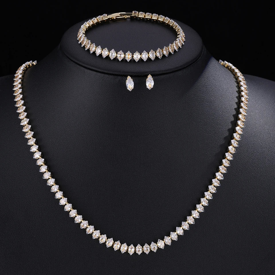 ZAKOL Gorgeous Buling AAA Clear Round Cubic Zirconia Wedding Bridal Necklace Earrings Party Jewelry Set for Women - Gold Colo