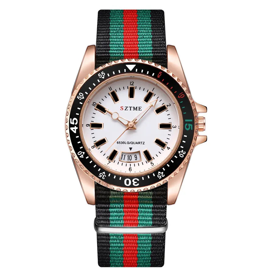 New fashionable men's nylon strap calendar watch, luxurious and simple business men's and women's night light quartz watch - 