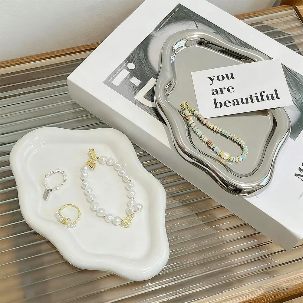 Jewelry Storage Tray Creative Cloud Shapes Plastic Trays Electroplated Jewelry Earrings Ring Display Plates Photo Props For W