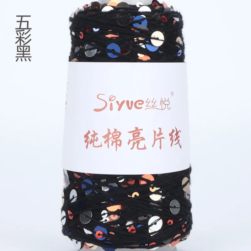 Crochet Sequin Yarn, 100g Cotton Thread, Hand Woven Yarn for DIY Accessories, Knitting Yarn for Fashion Projects, Unique Birt