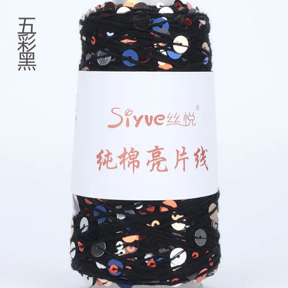 Crochet Sequin Yarn, 100g Cotton Thread, Hand Woven Yarn for DIY Accessories, Knitting Yarn for Fashion Projects, Unique Birt