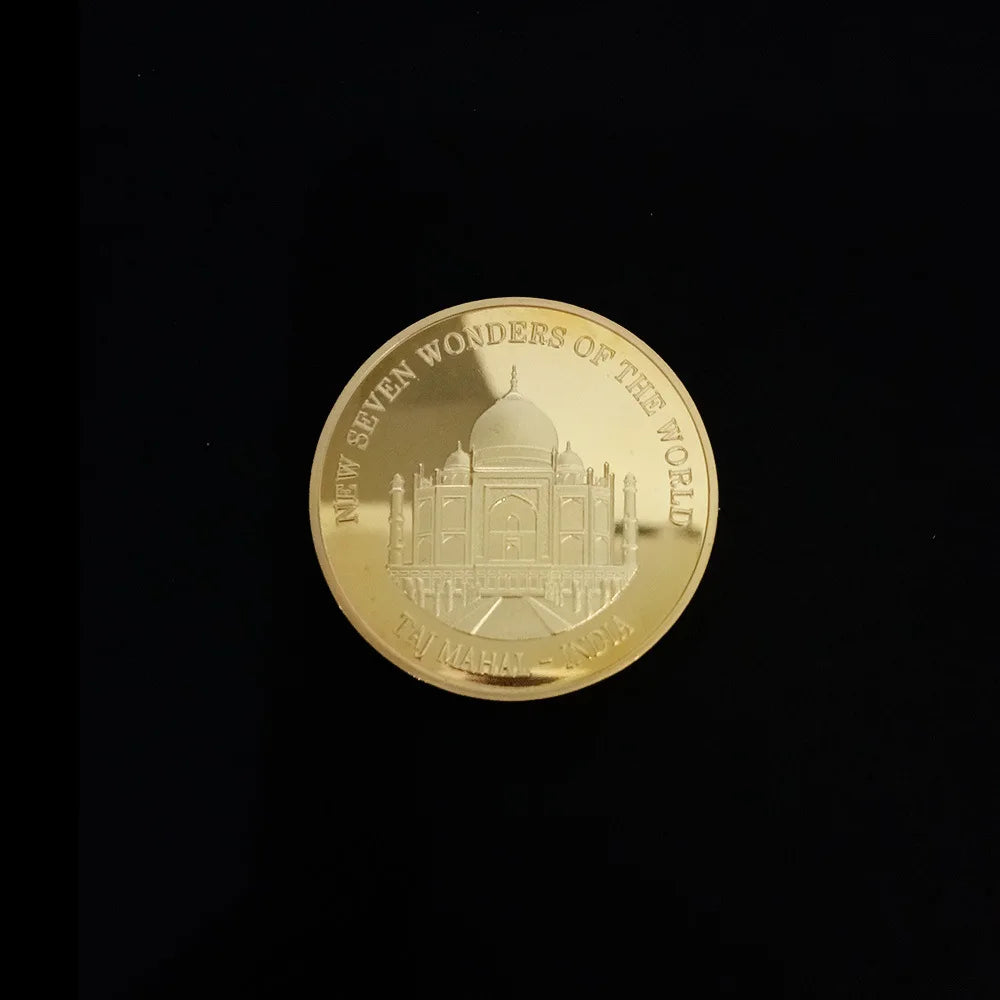 Seven Wonders of The World Coin Collection Gold-plated Commemorative Badge Travel Collection Coin - G