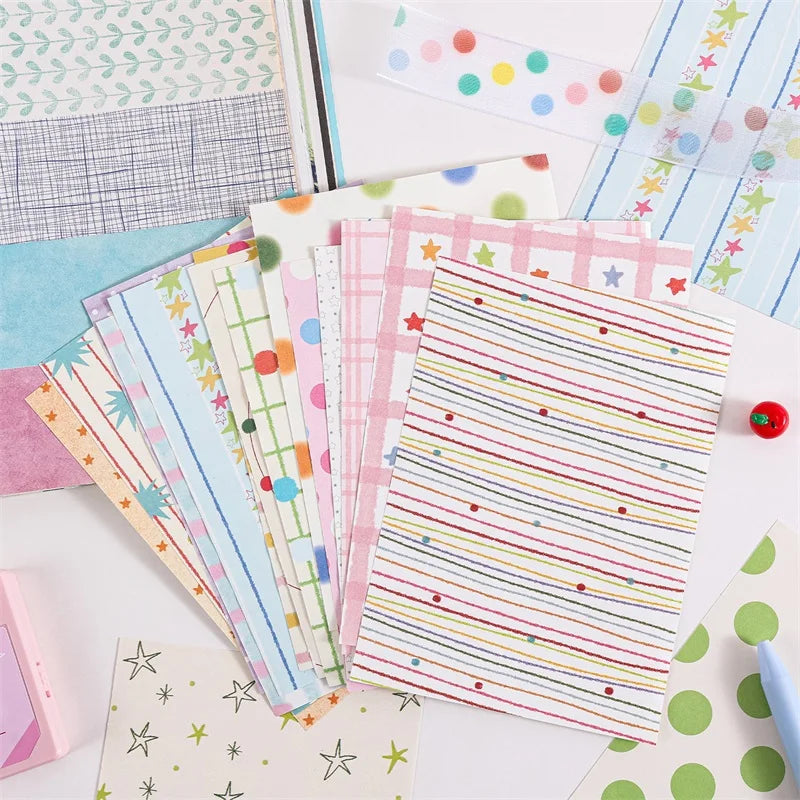 100sheets Ins Wave Point Line Painting Memo Material Paper DIY Handmade Scrapbooking Decor Journal Aesthetic Supplies