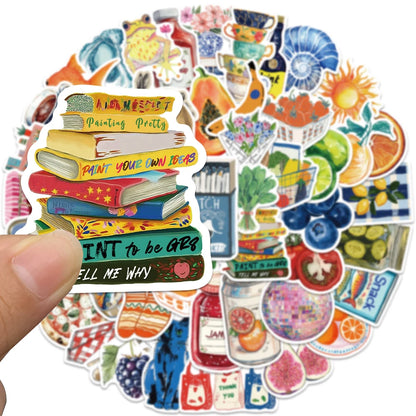 50PCS Aesthetic Watercolor Food Life Stickers Room Decor Vintage Fruit Canned