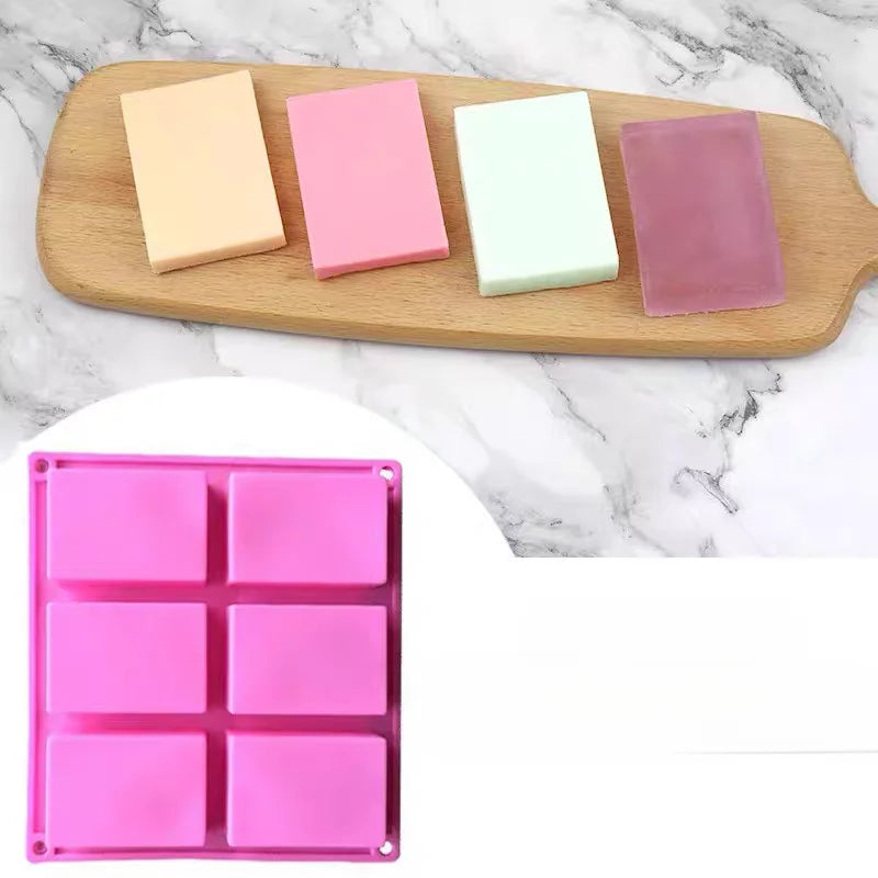 6 grid Handmade Soap Silicon Mold 6 types Floral Pattern Flat Bottom Essential oil Toilet Soap DIY Baking Cake Square Mold