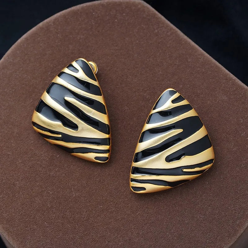 LATS Vintage Triangular Stud Earrings for Women Girls Striped Zebra Drip Oil Earring Party Gifts Fashion Jewelry Accessories 