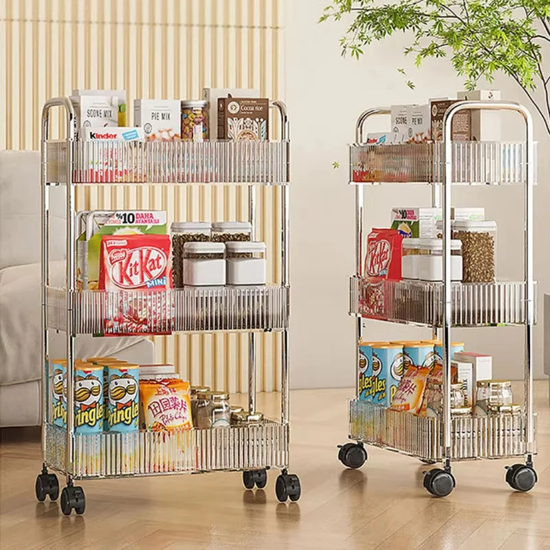 Mobile Shelf with Wheel Multi-Layers Storage Rack Home Trolley for Snacks Cosmetic Sundries Organizer 2/3/4 Tiers Rolling Car
