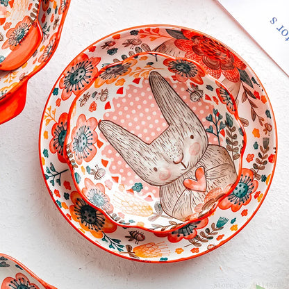 1pc/cute rabbit hand-painted bowl and plate underglaze ceramic household soup bowl commercial hotel noodle bowl fruit salad b
