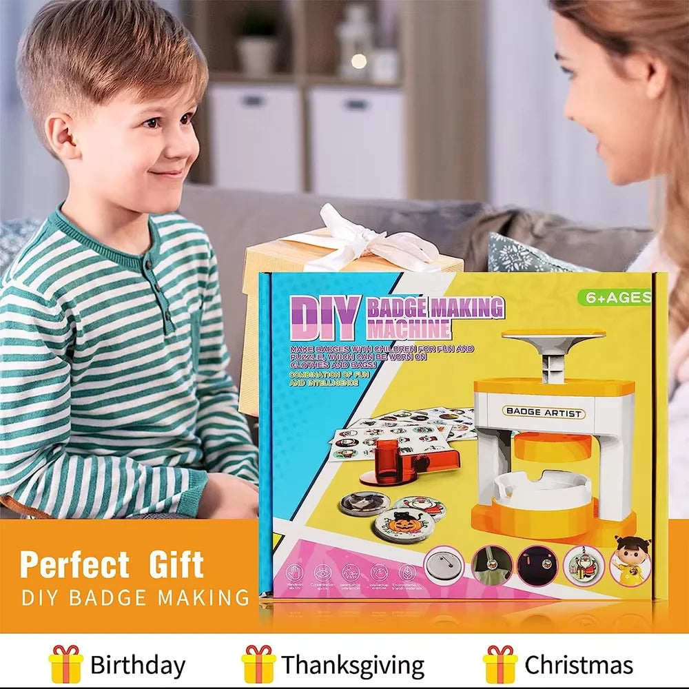 Kid Gift Badge Button Maker Machine Set, DIY Pin Button Press Badges Maker Machine with 48Pcs Button Parts+Picture+Circle Cut
