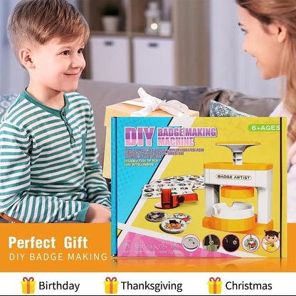 Kid Gift Badge Button Maker Machine Set, DIY Pin Button Press Badges Maker Machine with 48Pcs Button Parts+Picture+Circle Cut