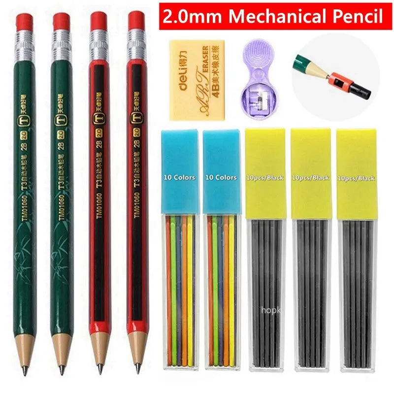 2.0 mm Mechanical Pencils Set 2B Automatic Student Pencils with Sharpener Color Pencil Leads School Pens Kawaii Cute Statione
