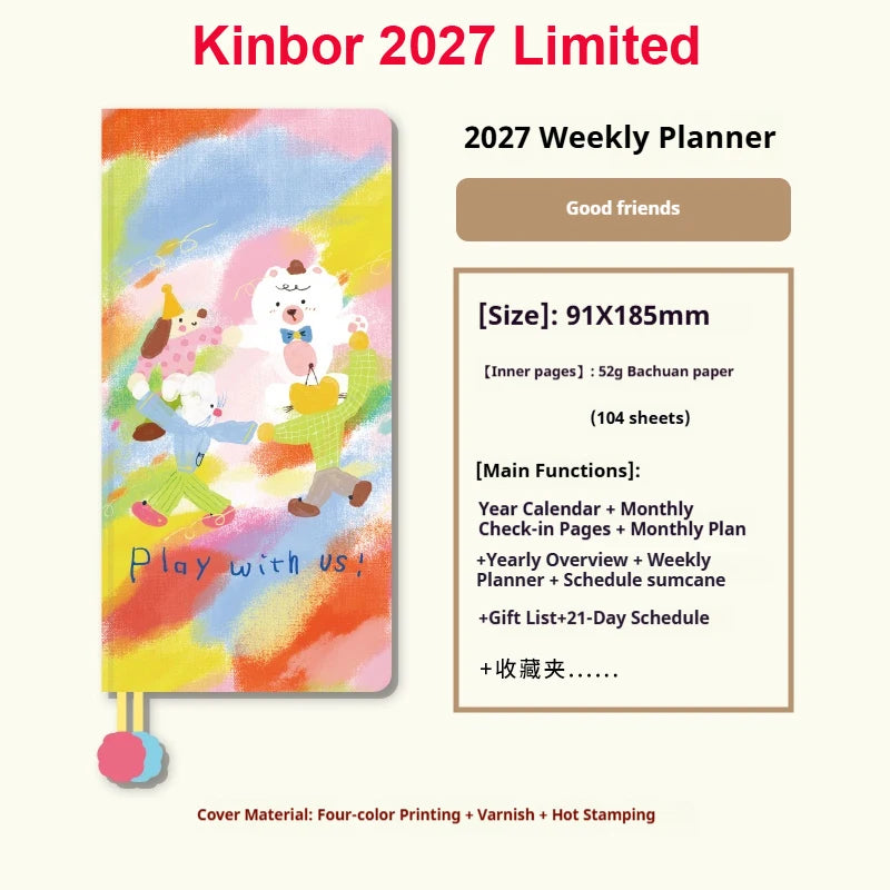Kinbor Original Undated Weekly Planner, Illustrated Hardcover Journal with Two Pages Per Week, Portable To-Do List Notebook S