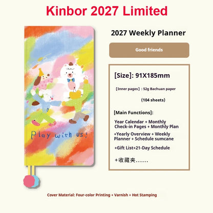 Kinbor Original Undated Weekly Planner, Illustrated Hardcover Journal with Two Pages Per Week, Portable To-Do List Notebook S