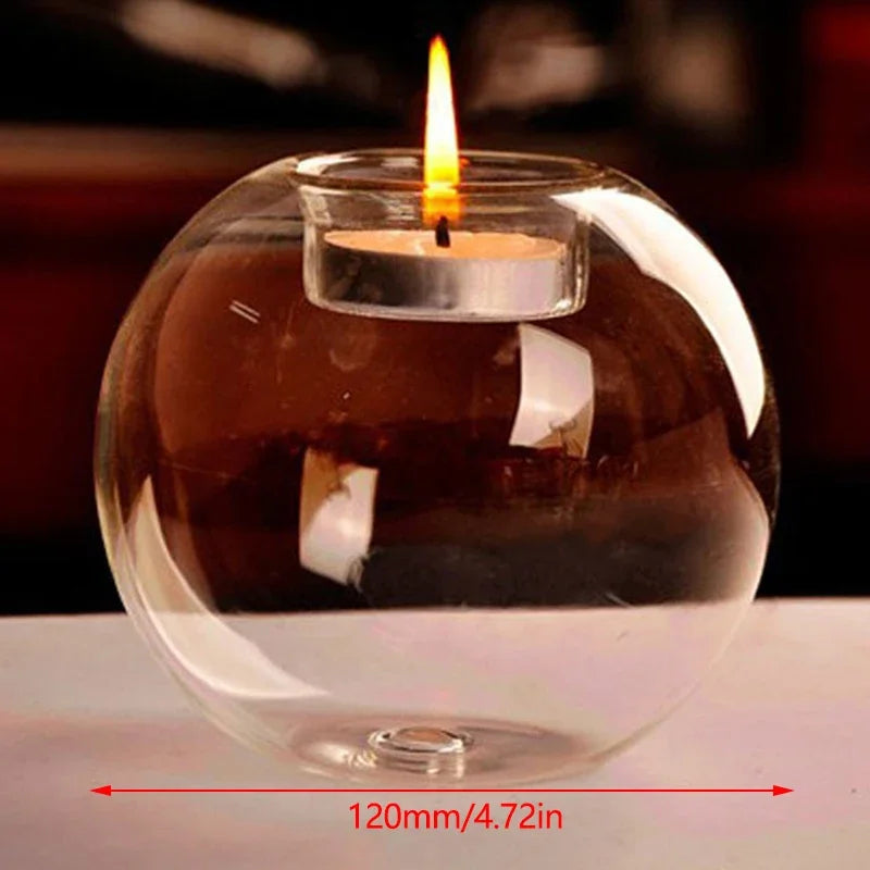 Elegant Round Glass Candle Holders - European Style Centerpiece for Christmas, Halloween & Wedding Parties - 12cm