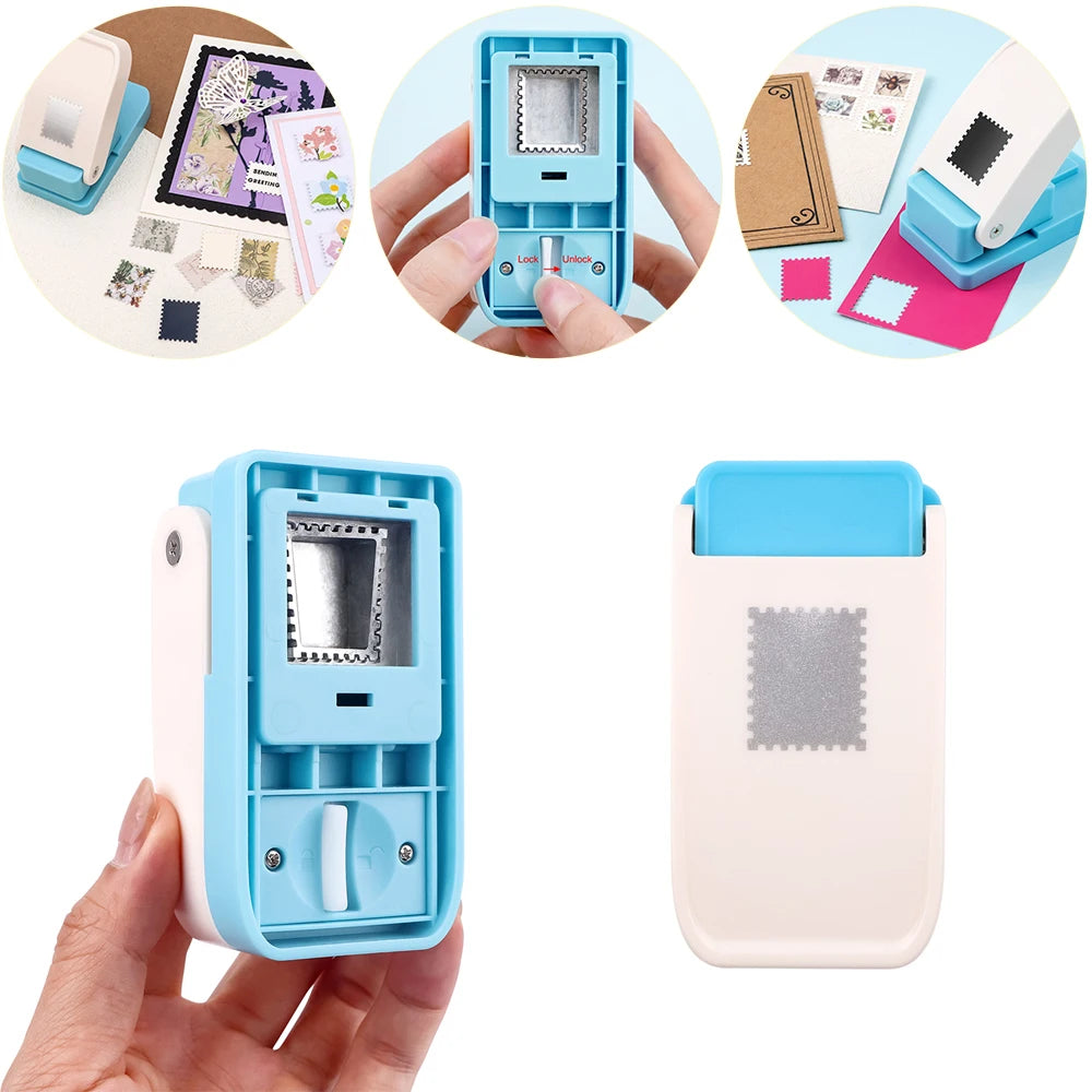 Postage Stamp Maker Embossing Machine with 1x0.8 Inch Rectangular Punch DIY Craft Tool for Scrapbooking Card Making Supplies