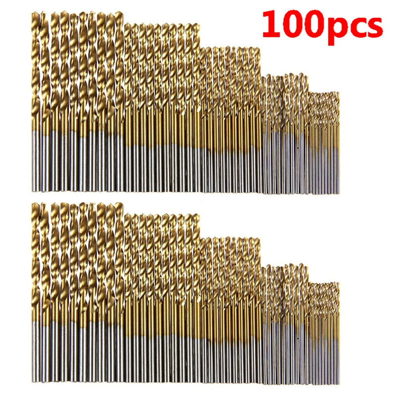 100/50Pcs Titanium Coated Drill Bits HSS High Speed Steel Set Tool Quality Power Tools 1/1.5/2/2.5/3mm - 100pcs Gold