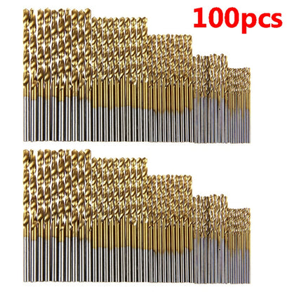 100/50Pcs Titanium Coated Drill Bits HSS High Speed Steel Set Tool Quality Power Tools 1/1.5/2/2.5/3mm - 100pcs Gold