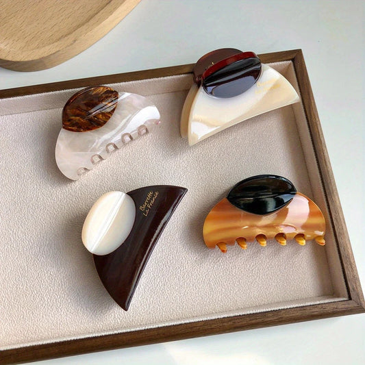 1Pc Elegant Vintage French Hair Clip Two-Tone with Wood Grain & Marbled Design Perfect for Casual Daily Dressing Cute Hair Cl
