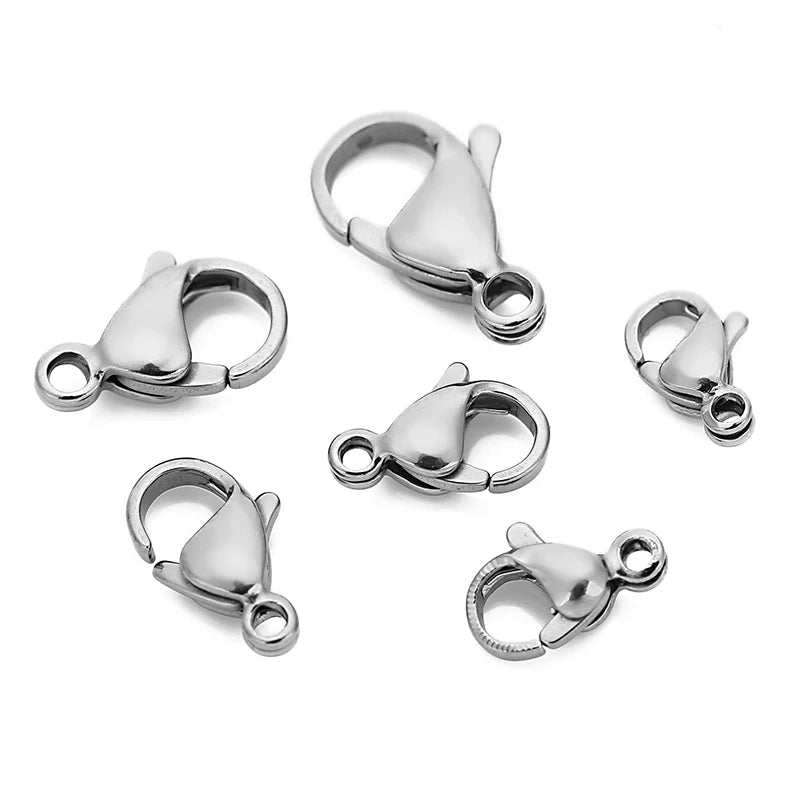 50pcs Stainless Steel Lobster Clasps Hooks for Necklace Bracelet Chains DIY Fashion Jewelry Making Findings Supplies 10mm/12m