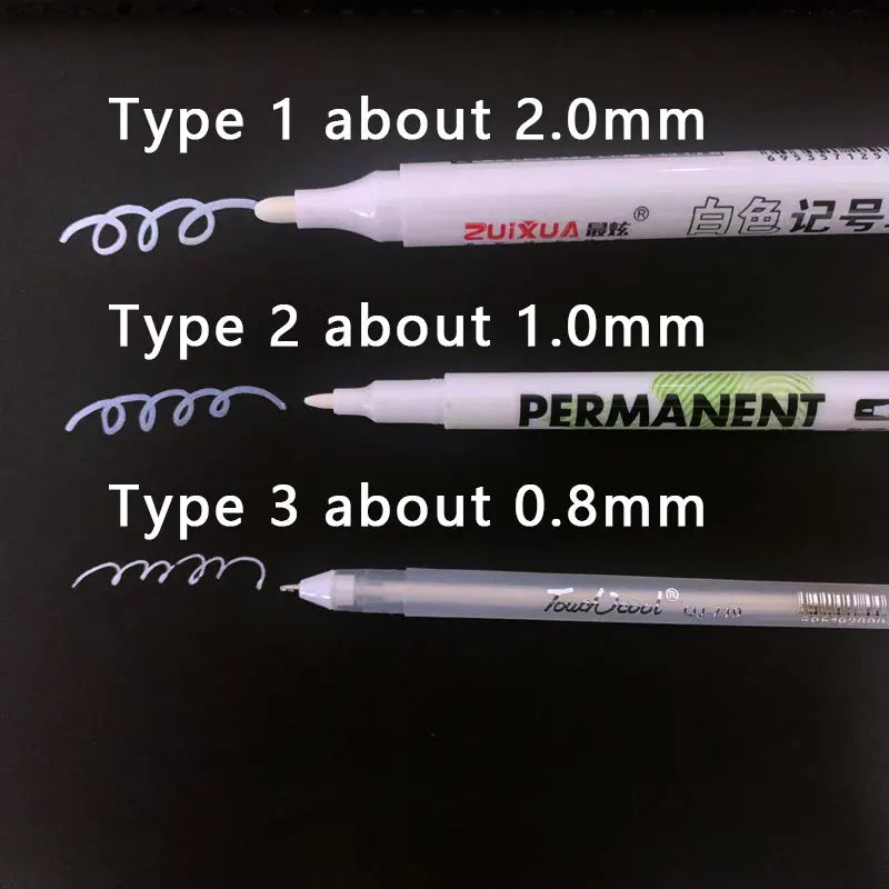 1/3/5 Pcs White Marker Pens 2.0mm Oily Waterproof White Gel Pen DIY Graffiti Sketching Markers Stationery Wrting School Suppl