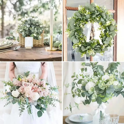 10pcs Eucalyptus Leaf Stems Green Artificial Plants Living Room Decor Bride Wedding Vases Flowers Bouquet Decor Artificial Pl