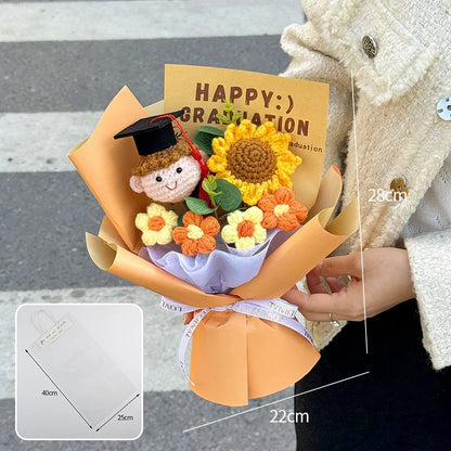 Graduation Bouquet Artificial Crochet Bouquets Hand-woven Flower Bouquet Gifts Teacher's Day Graduation Gift Flowers - S16