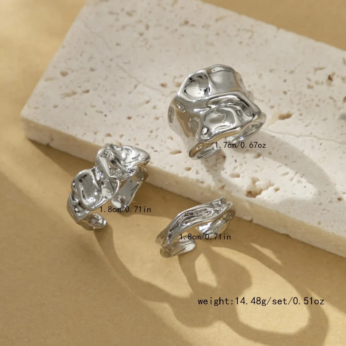 3pcs/set Punk Chunky Irregular Rings For Men Women Geometric Adjustable Liquid Metal Open Finger Rings Statement Jewelry Girl