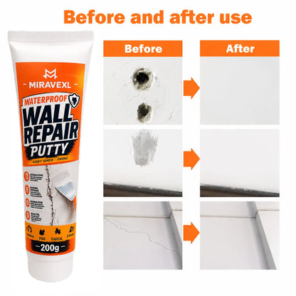 Wall Repair Putty Kit -200gWaterproof Spackling Compound with Scraper,Nozzle, Sandpaper,Gloves for Easy DIY Crack Mending