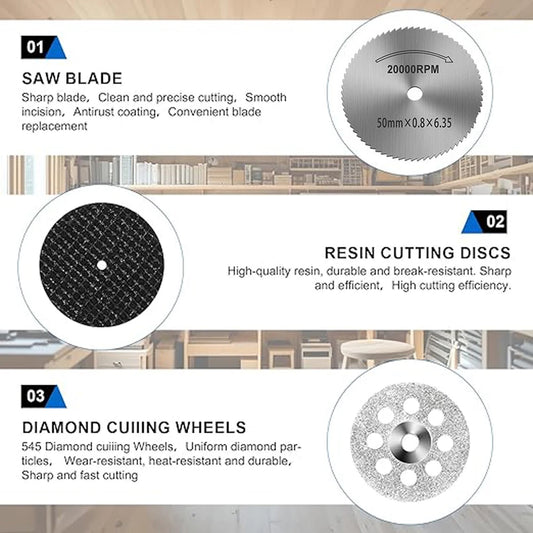 31PC Diamond Cutting Discs Mini Drill Rotary Tool HSS Circular Saw Sanding Grinding Wheel for Cutting Metal, Wood, Stone, PVC