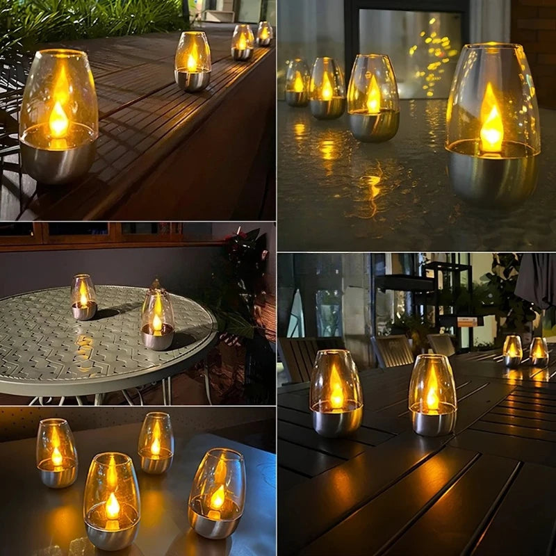 LED Solar Candles Light Flameless Rechargeable Night Light For Wedding Party Garden Decor Outdoor Waterproof Solar Candles La