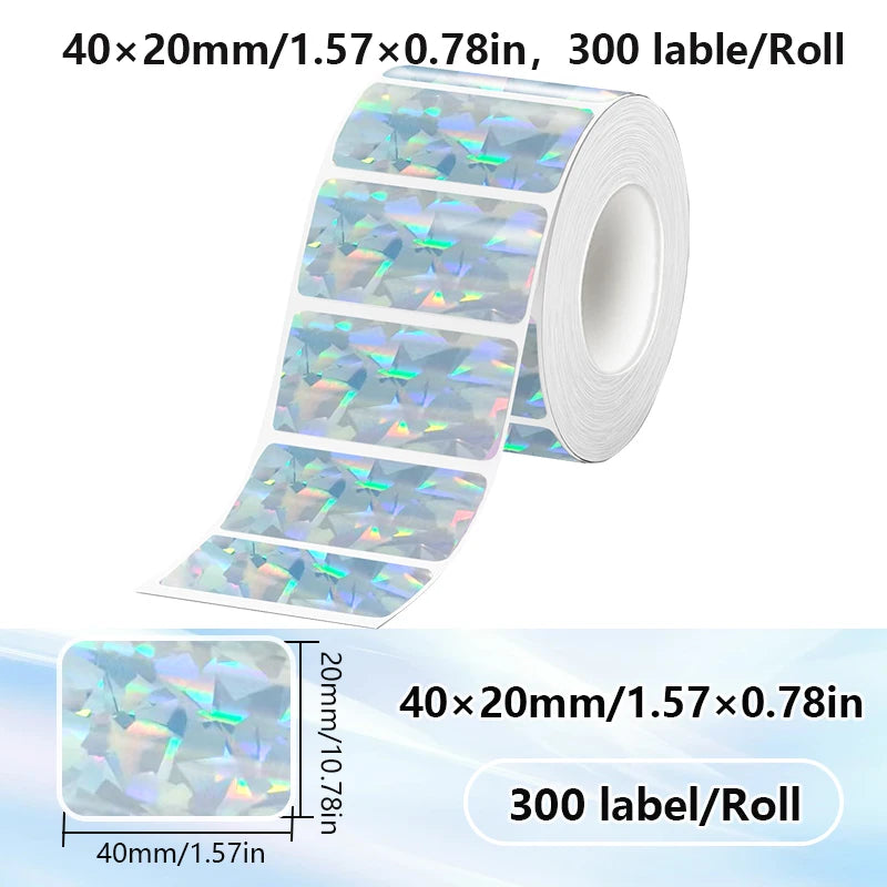 1Roll 40x20MM Compatible Phomemo M110 M220 M200 Self-Adhesive Color Laser Thermal Paper, E210 P50 Detong P1 HPRT T20 MAKER