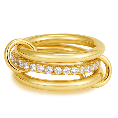 Luxury Cubic Zirconia Gold Plating Multilayer Connecting Rings for Women Fashion Mixed Color Stackable Finger Ring Party Jewe