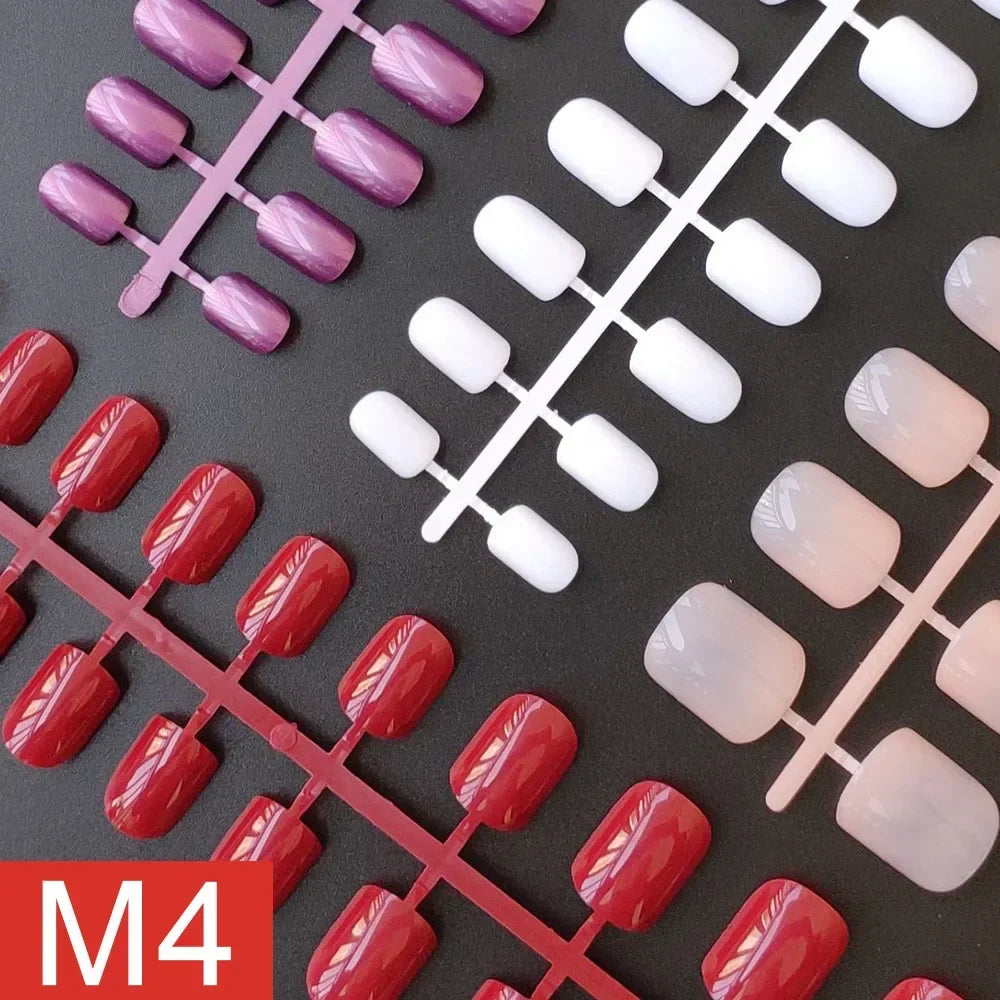 4 Sets/lot Mixed Colors False Nail Tips Short Full Cover Square Fake Nails Comfortable Multicolor Press On Nails Nail DIY - M