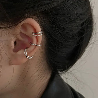 LATS Clips Earrings for Women Unisex Minimalist Fashion Cartilage Hoop Earings Set Ear Cuff Fake Piercing Clip on Ear Jewelry