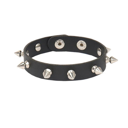 2023 New Gothic Punk PU Leather Bracelet 3 Row Cuspidal Spikes Rivet Chains Bracelet For Women Men' Friends Jewelry - 8