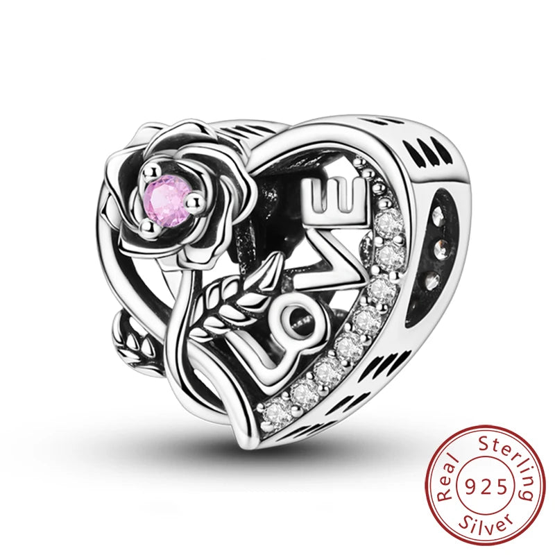 925 Sterling Silve Charms Beads Forever Love Heart Sister Family Life Charms Dangle For Bracelet Woman Jewelry Gifts - KTC134